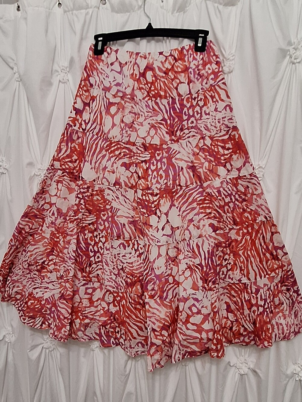 Ruby Rd. Coral and Pink Tiered A-Line Maxi Skirt